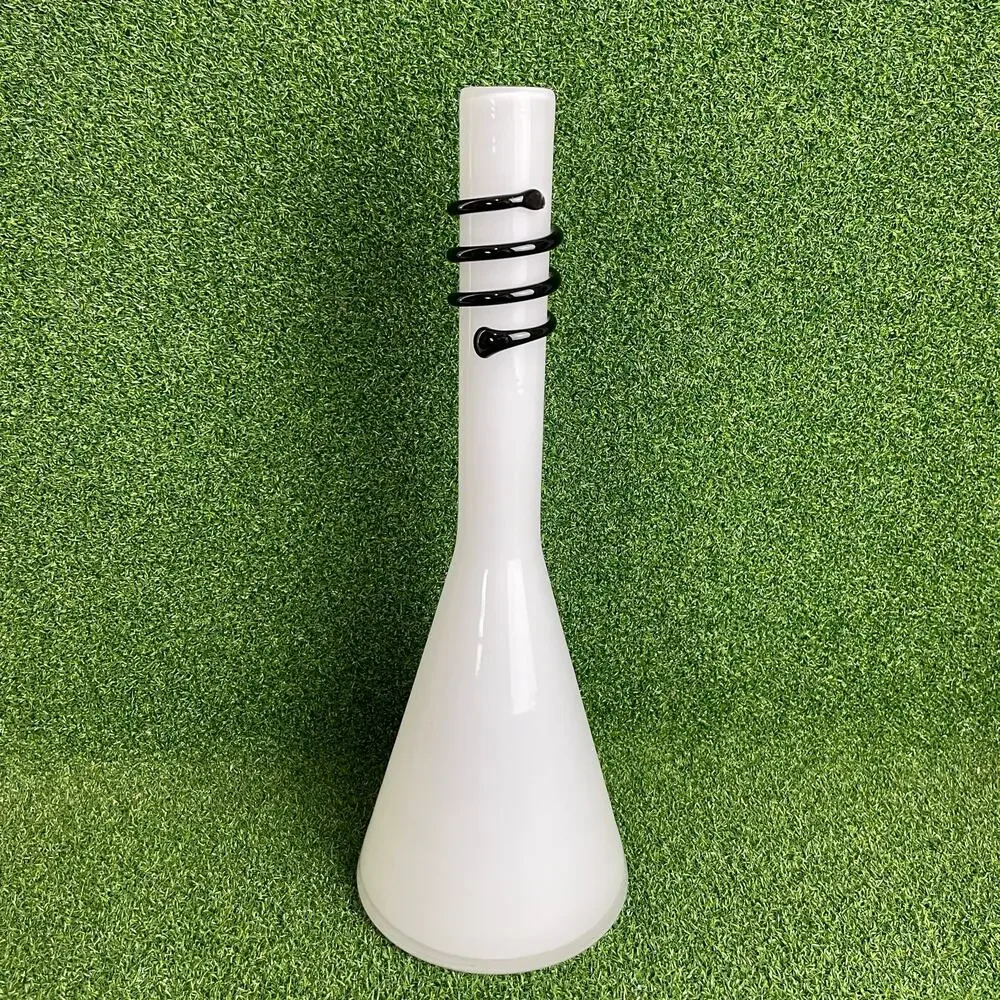 Vintage 80s Tarnowiec White Vase with Under Glass and Black Decor